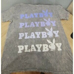 PLAYBOY Grey Stonewash 100% Cotton T Shirt Faded Goth Y2k Distress Vibe NWT Sz L